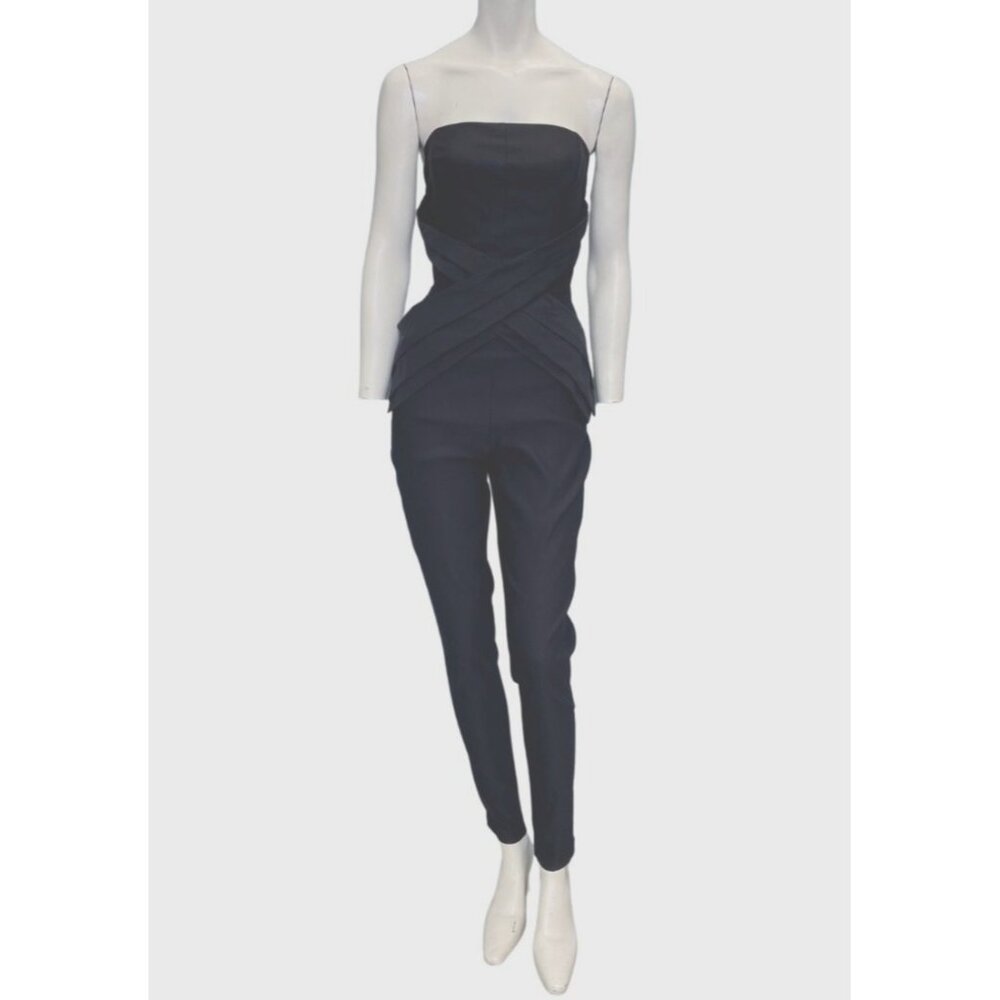 La Pateau Strapless Criss Cross Waist Jumpsuit Black Size Large NWT